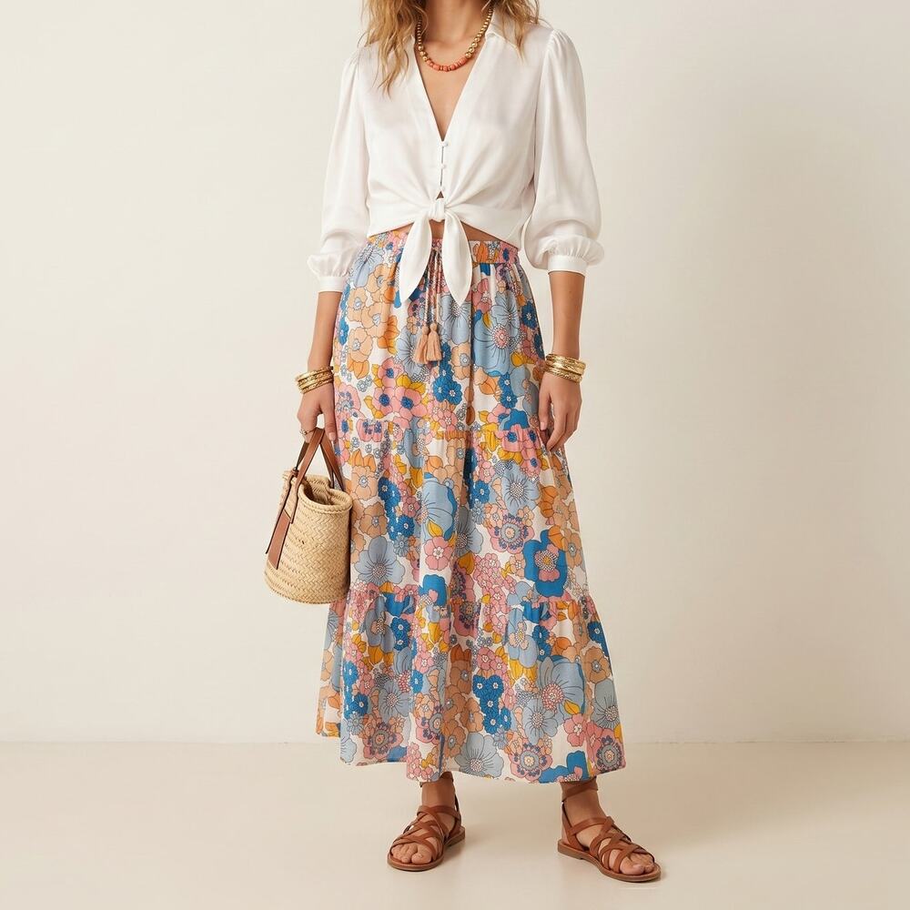 Dodo Bar Or Retro Floral Maxi Skirt Boho size Small 100% cotton